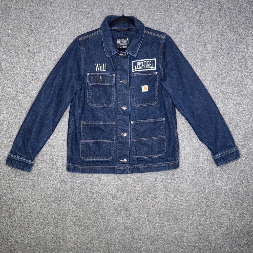 Carhartt Womens Rugged Flex Denim Jacket S Small 4-6 Blue Work Coat Customized
